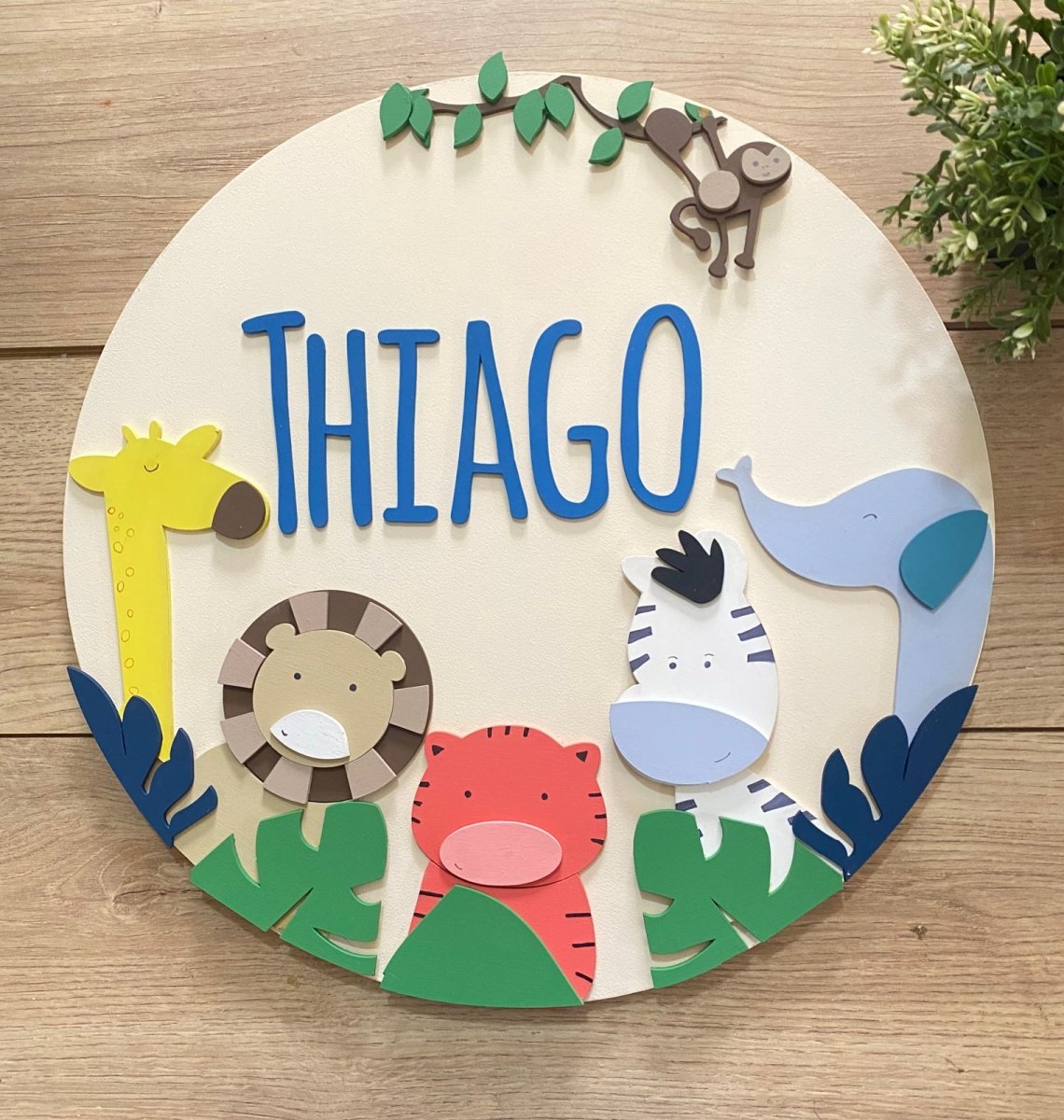 Safari pink pig Gray Bottom Safari Baby Boy Wall Hanging - Felt Craft RD