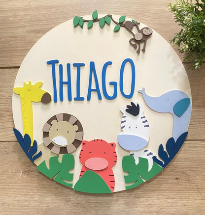 Safari pink pig Gray Bottom Safari Baby Boy Wall Hanging - Felt Craft RD