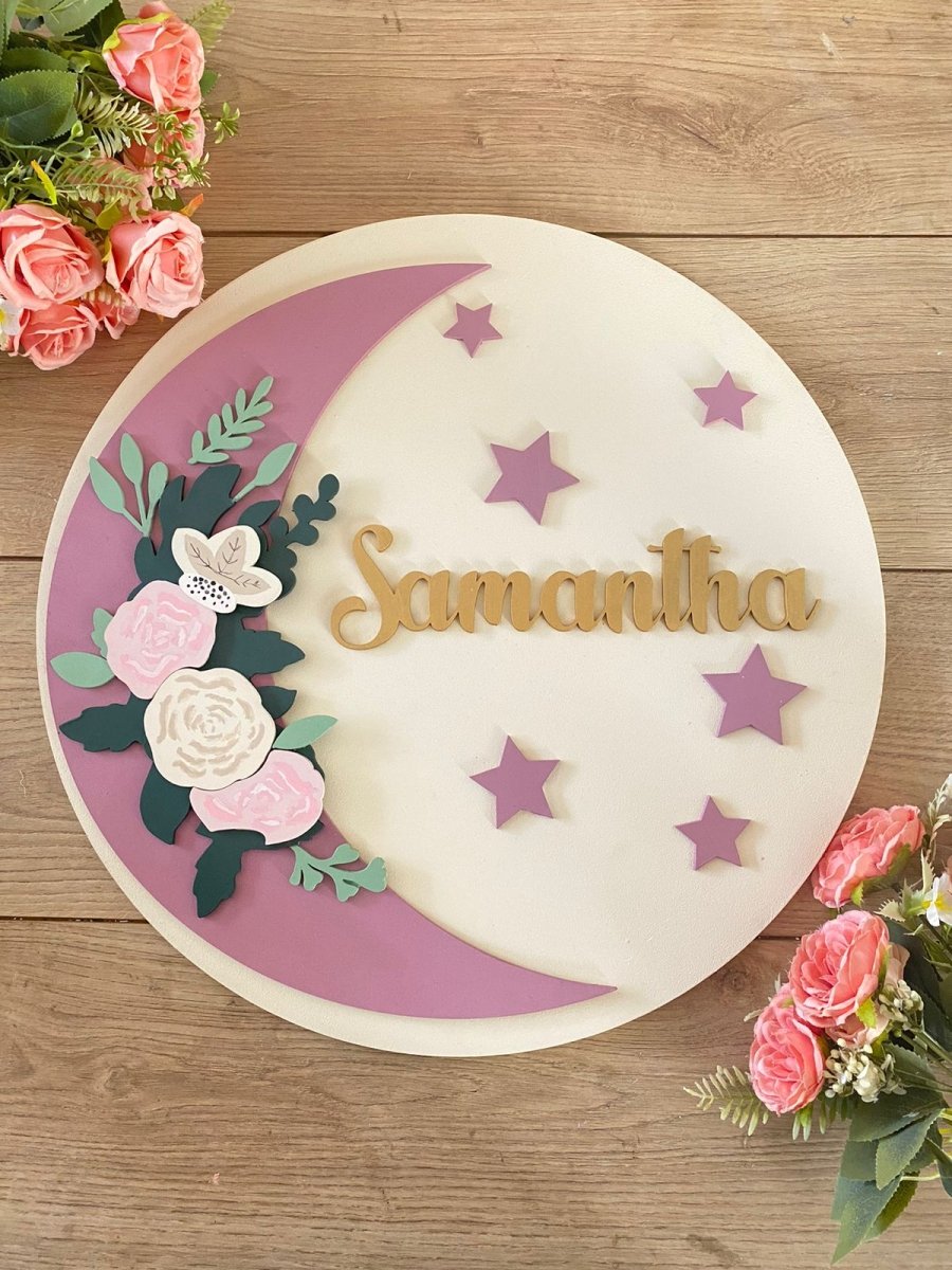 Samatha Moon Stars Baby Girl Wall Hanging - Felt Craft RD