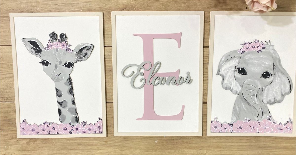 Set de 3 cuadros con animales de safari personalizados para pared - Felt Craft RD