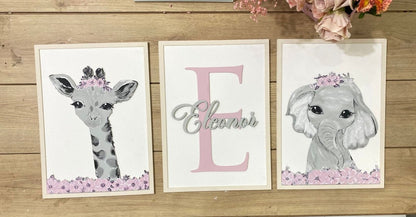 Set de 3 cuadros con animales de safari personalizados para pared - Felt Craft RD