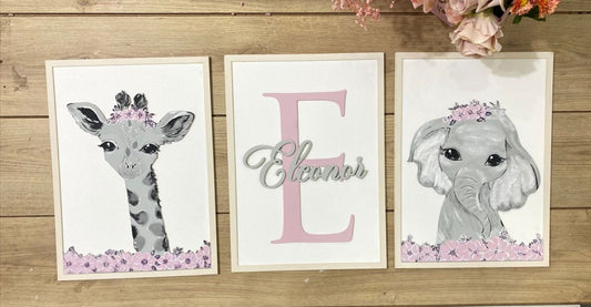 Set de 3 cuadros con animales de safari personalizados para pared - Felt Craft RD