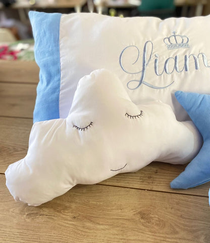 Set de almohadas con forma de nube luna y estrella con bordado personalizadas para niño - Felt Craft RD