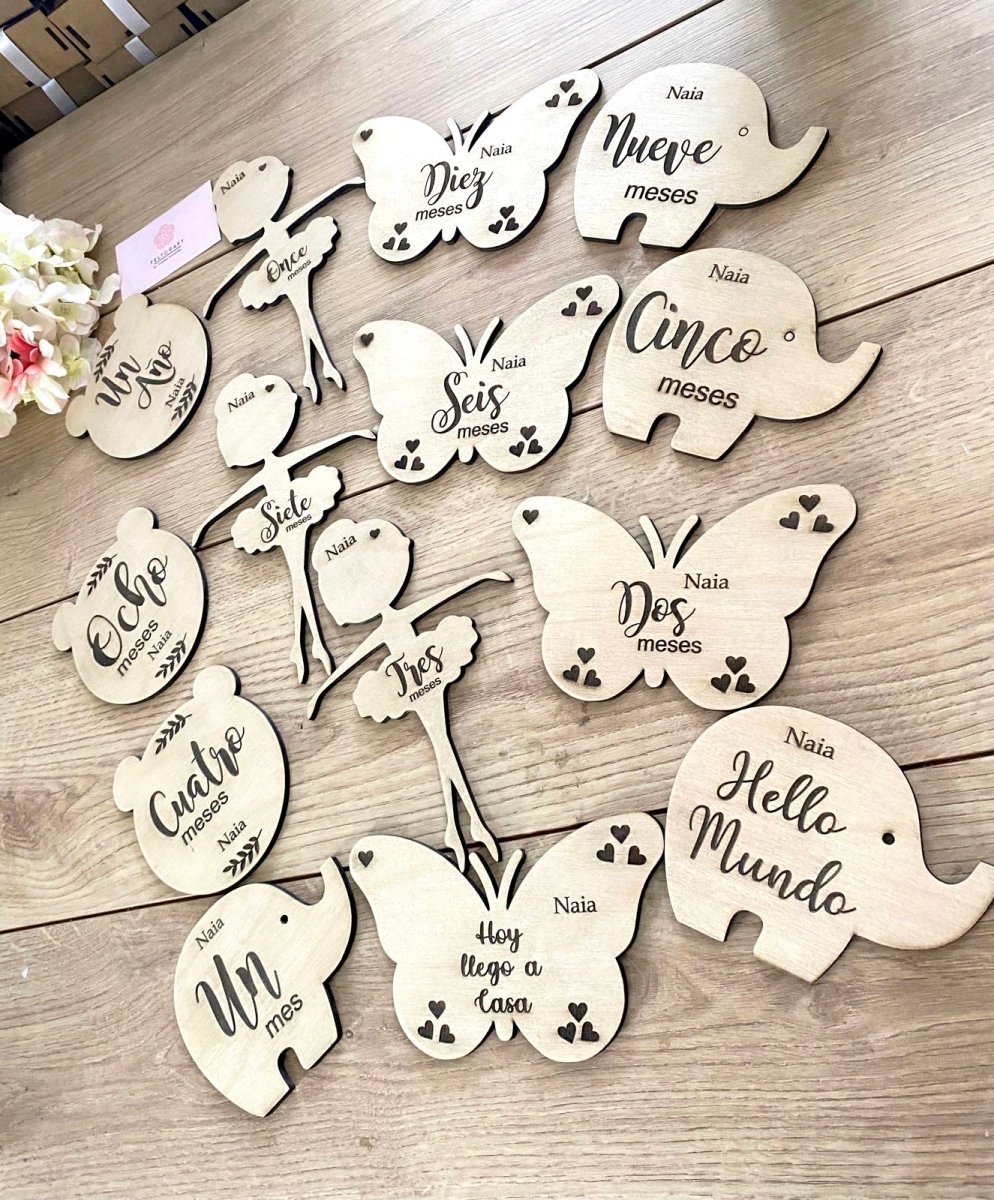 Set de meses personalizado para fotos de bebé con diferentes diseños en madera - Felt Craft RD