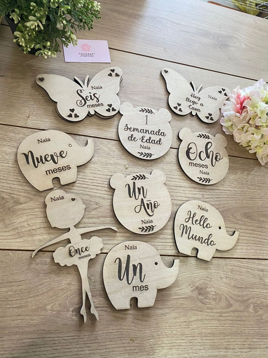 Set de meses personalizado para fotos de bebé con diferentes diseños en madera - Felt Craft RD