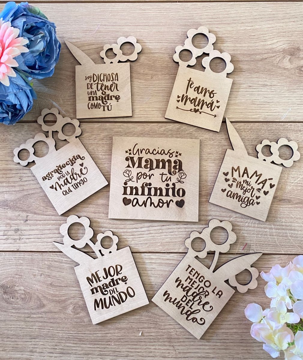 Set de porta vasos con diseños personalizados de madera República Dominicana - Felt Craft RD