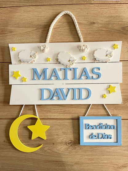 Sheeps & Stars Baby Boy Wall Hanging - Felt Craft RD