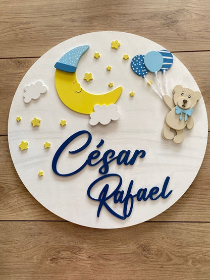 Sleepy Moon Bear Globes Baby Girl Mobile Hanger - Felt Craft RD