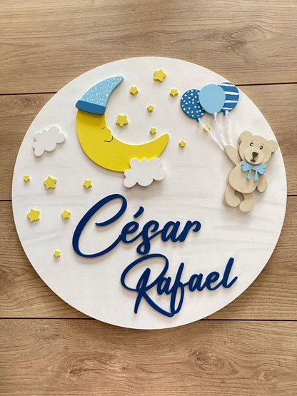 Sleepy Moon Bear Globes Baby Girl Mobile Hanger - Felt Craft RD