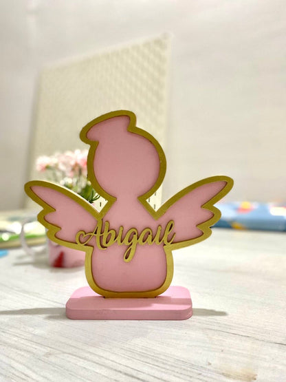 Souvenir de mesa de ángel rosado para regalo de bautizo personalizado - Felt Craft RD