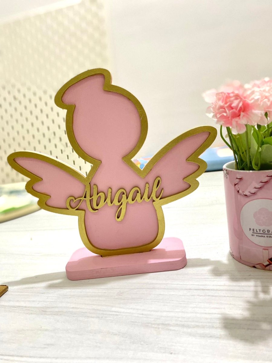 Souvenir de mesa de ángel rosado para regalo de bautizo personalizado - Felt Craft RD