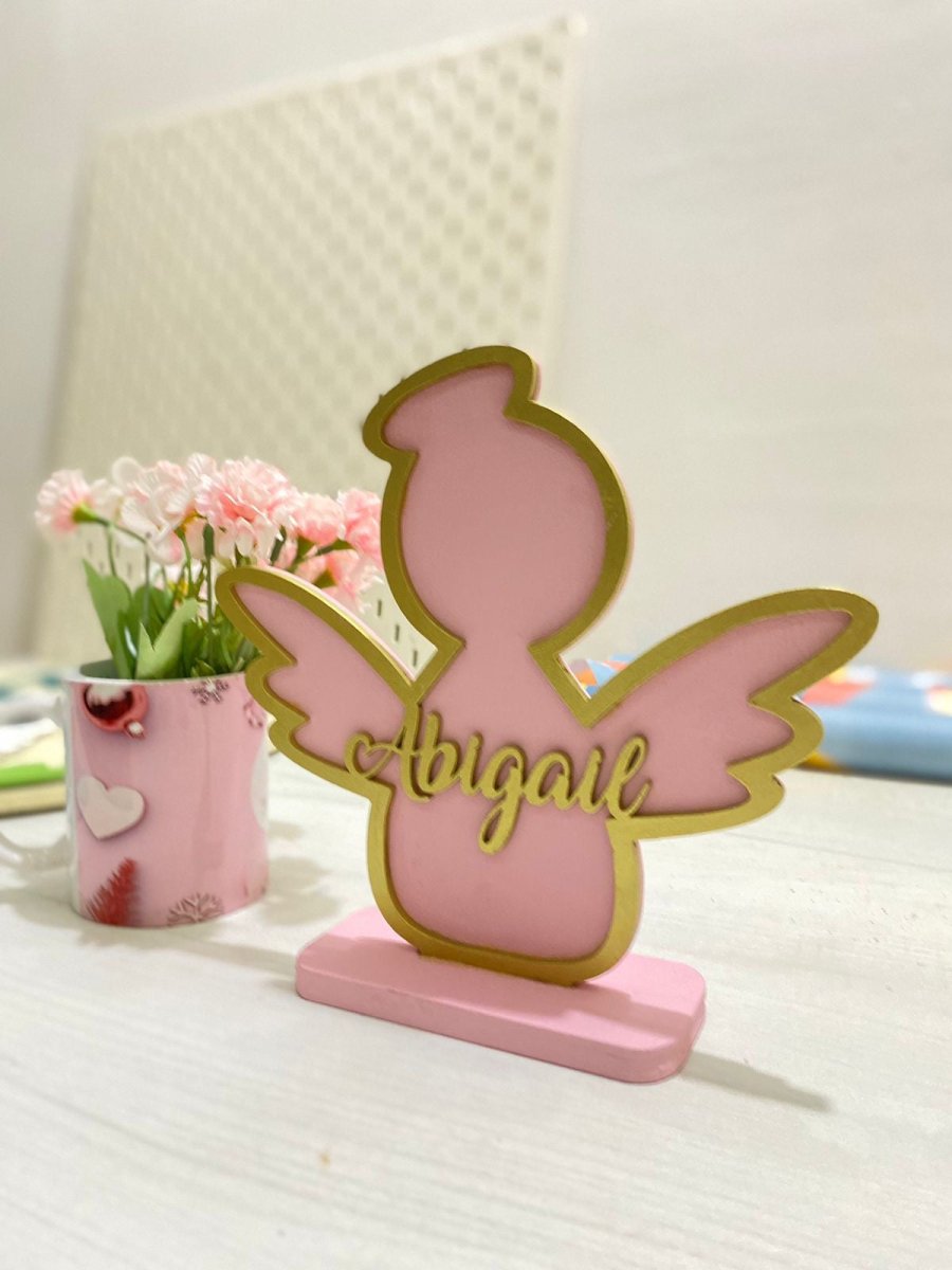 Souvenir de mesa de ángel rosado para regalo de bautizo personalizado - Felt Craft RD