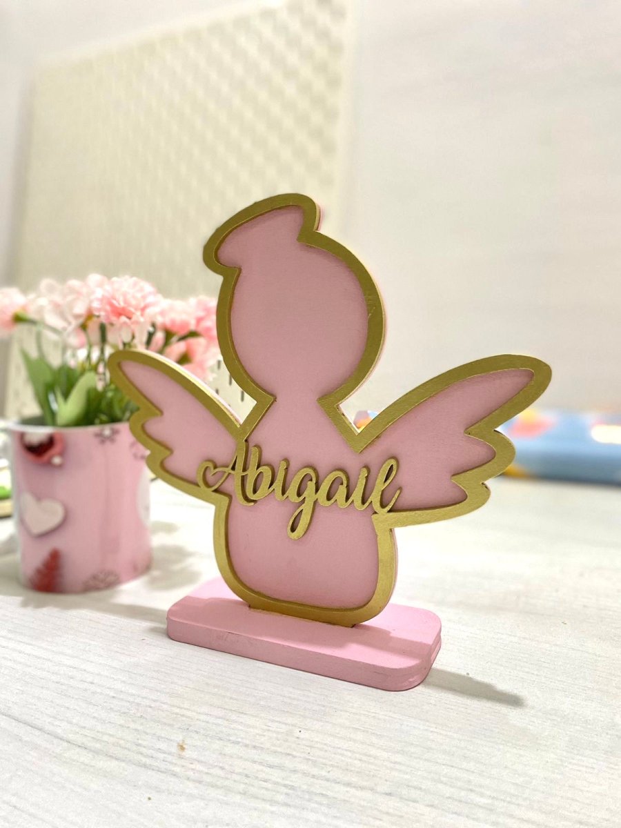 Souvenir de mesa de ángel rosado para regalo de bautizo personalizado - Felt Craft RD