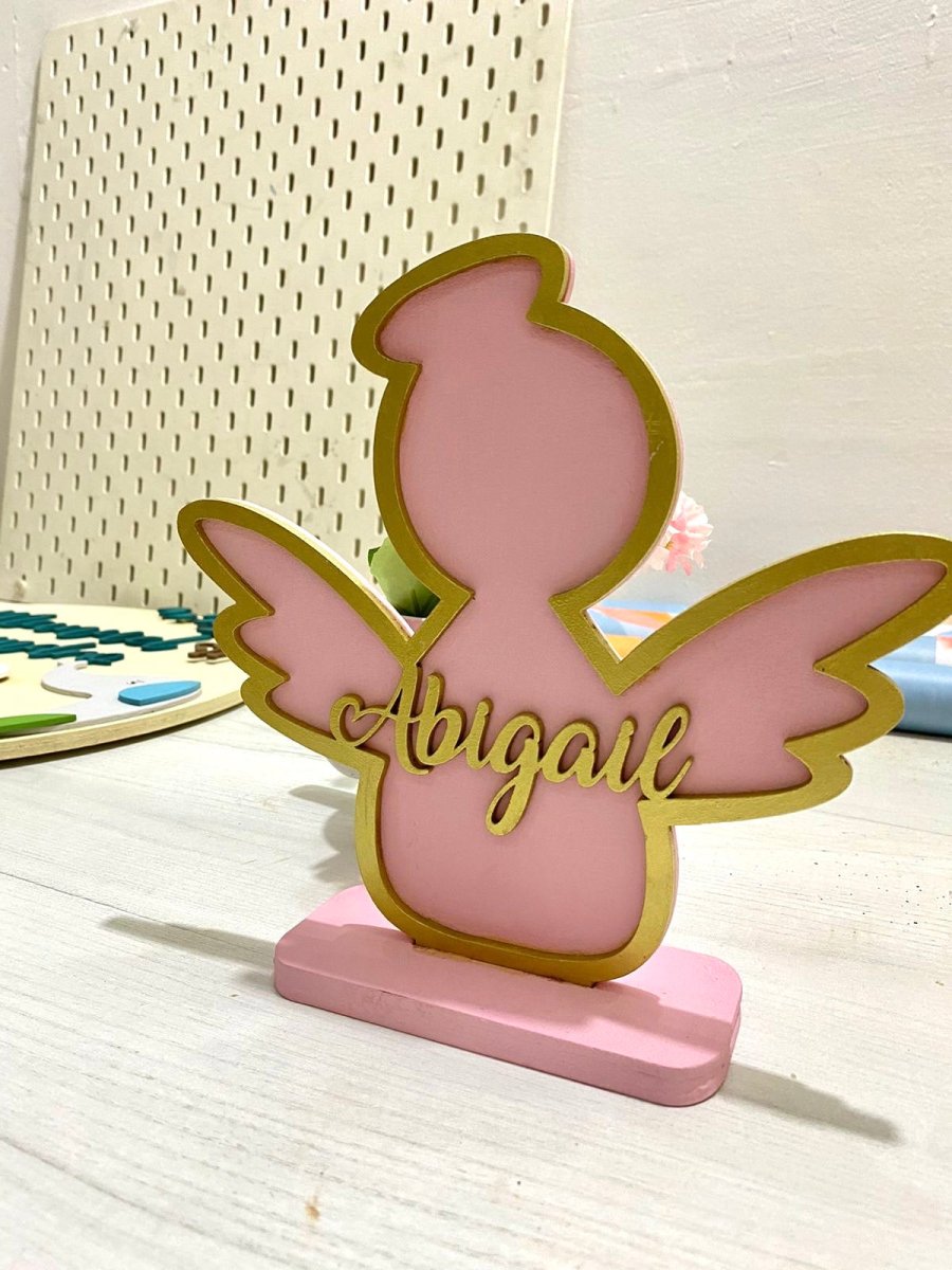 Souvenir de mesa de ángel rosado para regalo de bautizo personalizado - Felt Craft RD