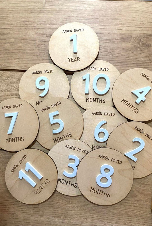 Tags for baby months Wood Acrylic Girl Boy - Felt Craft RD