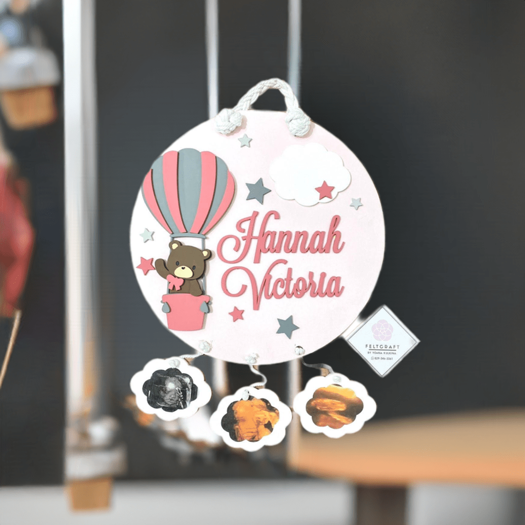 Traveling Bear above Crib Hot Air balloon girl - Felt Craft RD