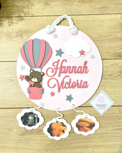 Traveling Bear above Crib Hot Air balloon girl - Felt Craft RD