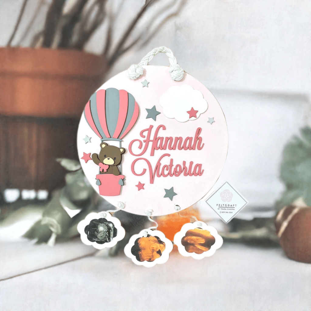 Traveling Bear above Crib Hot Air balloon girl - Felt Craft RD