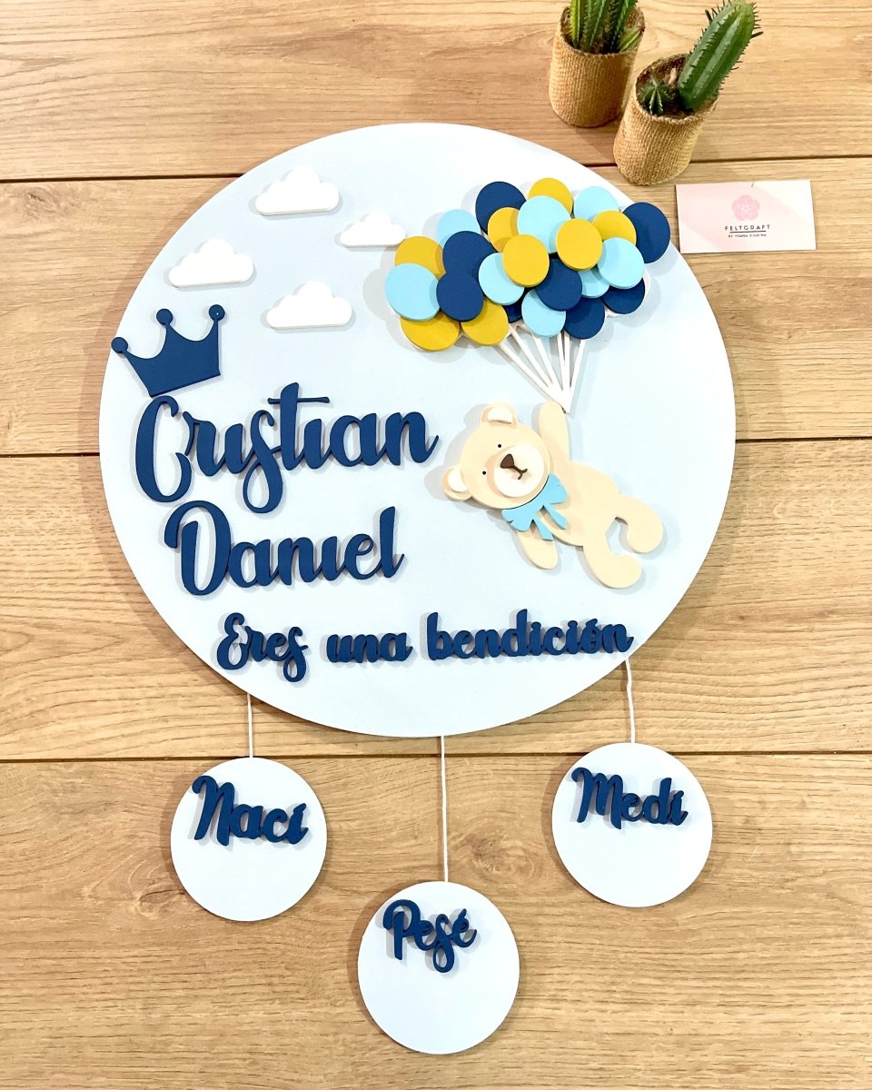 Traveller Bear Baby Boy Wall Hanging - Felt Craft RD