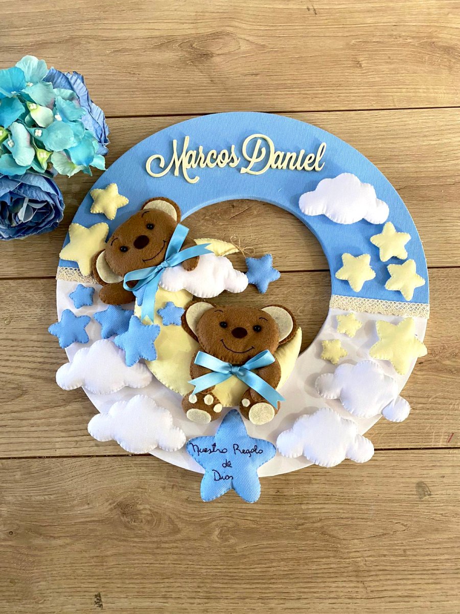 Twins Bears Wool Felt Baby Boy Hanger - Felt Craft RD