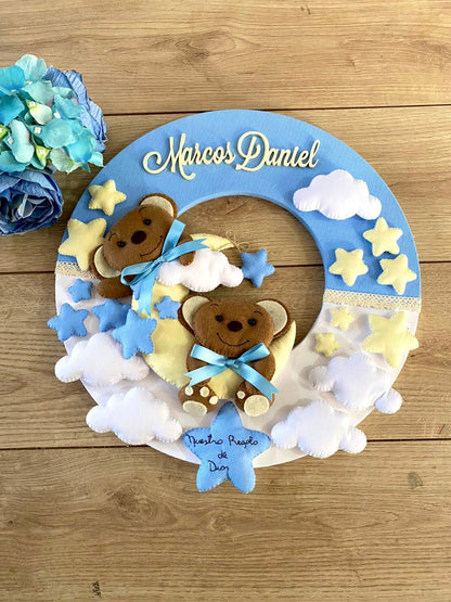 Twins Bears Wool Felt Baby Boy Hanger - Felt Craft RD