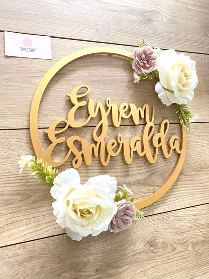 White Roses Flowers Baby girl door Hanger - Felt Craft RD