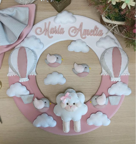 Sheep in fieltro Baby Girl Wall Hanging