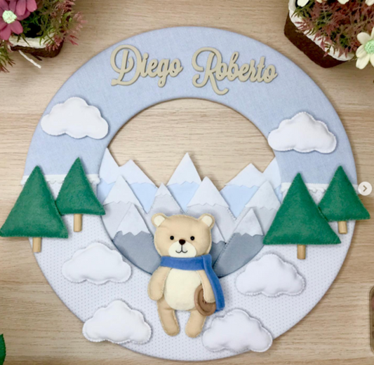 Bear in Cold Mountains Baby Boy  Wall Hanging