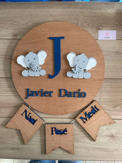 Safari nursery decor Elephants Baby Boy Baby Wall Hanging