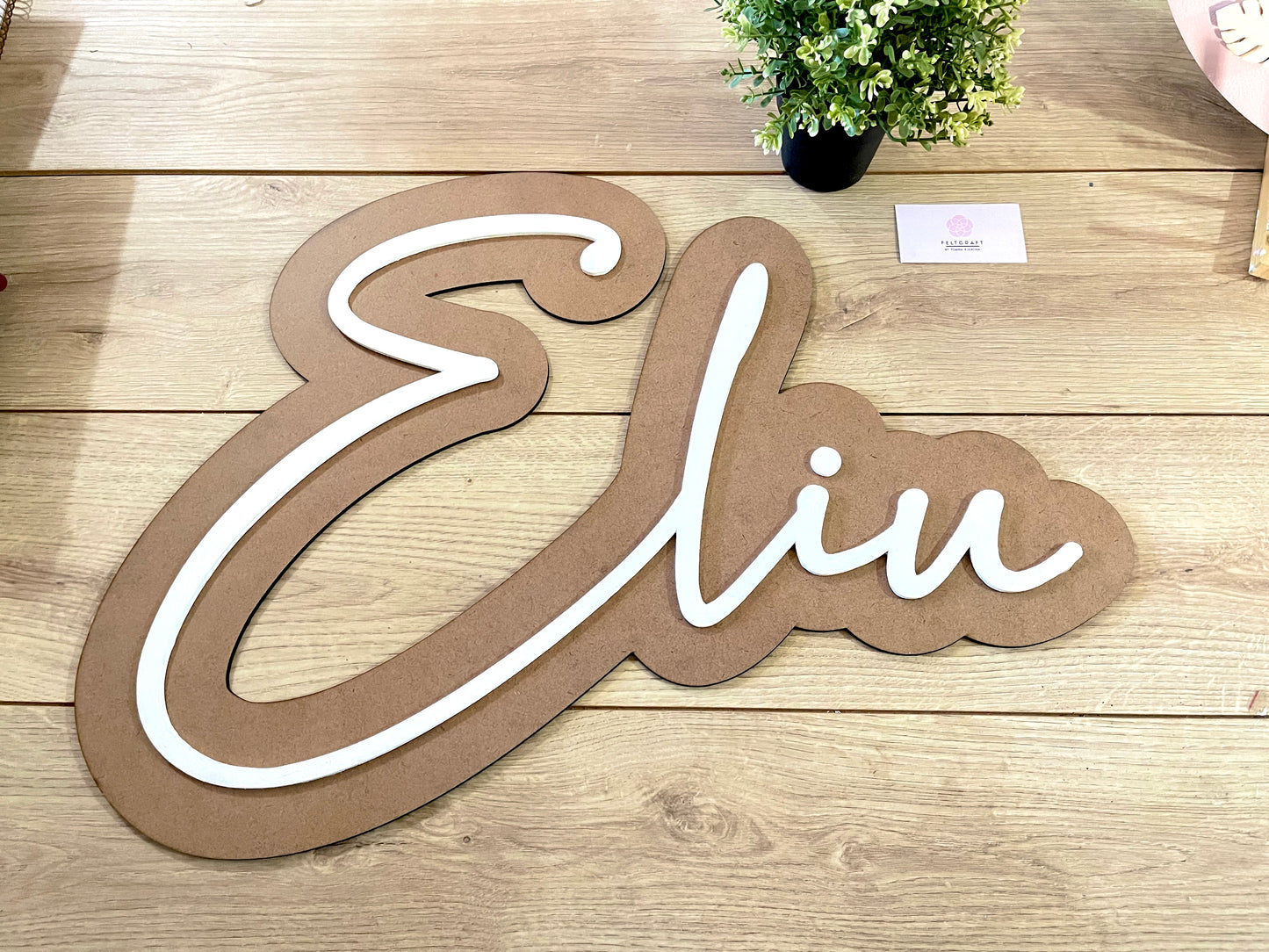 Brown and white Customized Wooden Name
