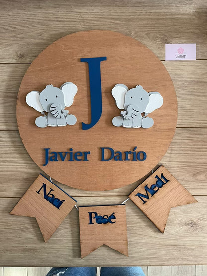 Safari nursery decor Elephants Baby Boy Baby Wall Hanging