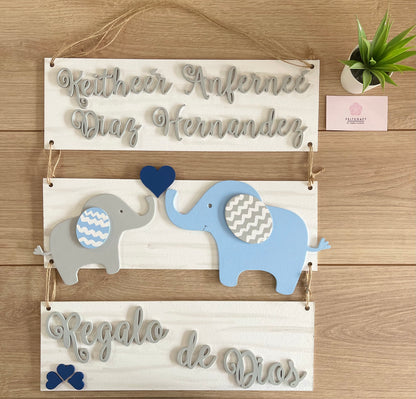 Safari nursery decor Blue Elephant Baby Boy Wall Hanging