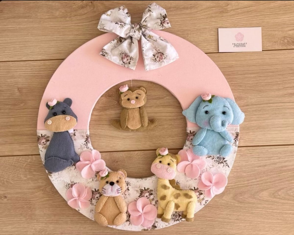 Pink Safari Wool Felt Baby Boy Hanger Safari nursery decor - Felt Craft RD