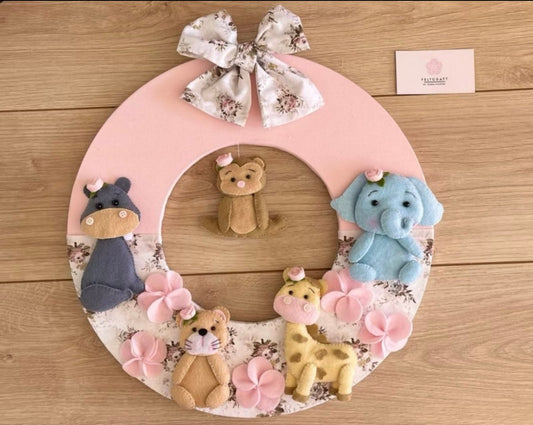 Pink Safari Wool Felt Baby Boy Hanger Safari nursery decor - Felt Craft RD