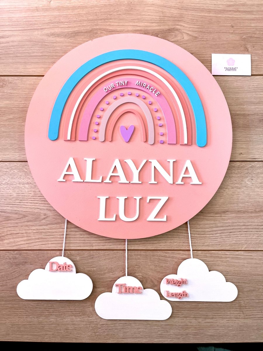 Rainbow Blue and pink Baby Girl Wall Hanging - Felt Craft RD