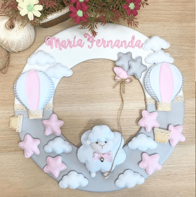 Rose Fieltro Sheep Baby Boy Wall Hanging Safari nursery decor - Felt Craft RD