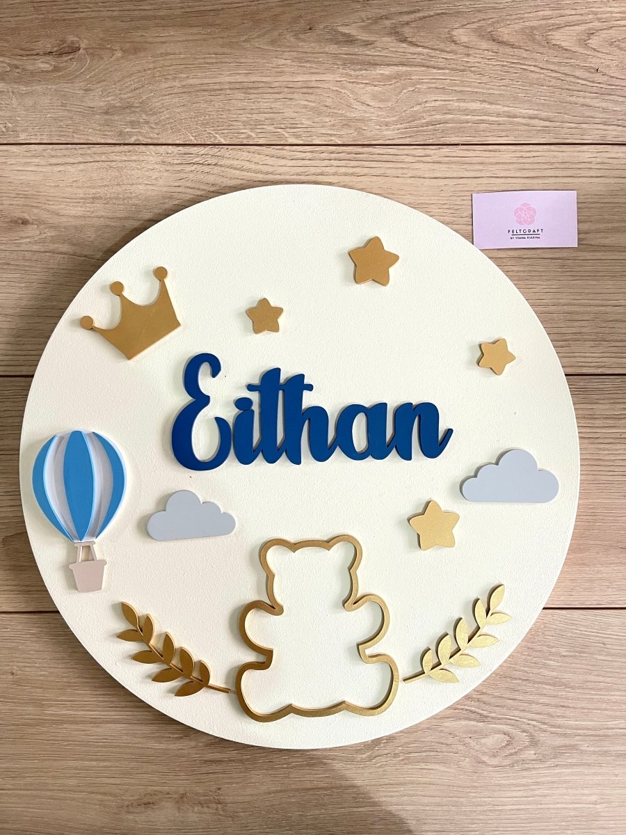 Safari nursery decor Crown Baby Bear Boy Wall Hanging - Felt Craft RD