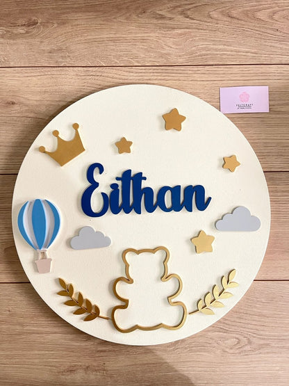 Safari nursery decor Crown Baby Bear Boy Wall Hanging - Felt Craft RD