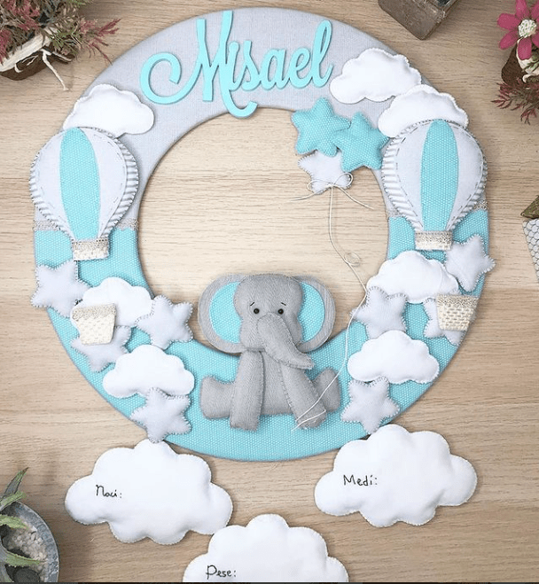 Safari nursery decor Elephant and clouds in fieltro Baby Nursery Decor - Felt Craft RD