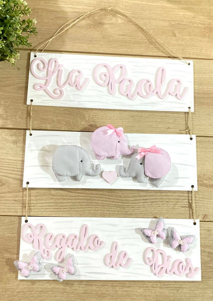 Safari nursery decor Elephant mini Baby Girl Wall Hanging - Felt Craft RD