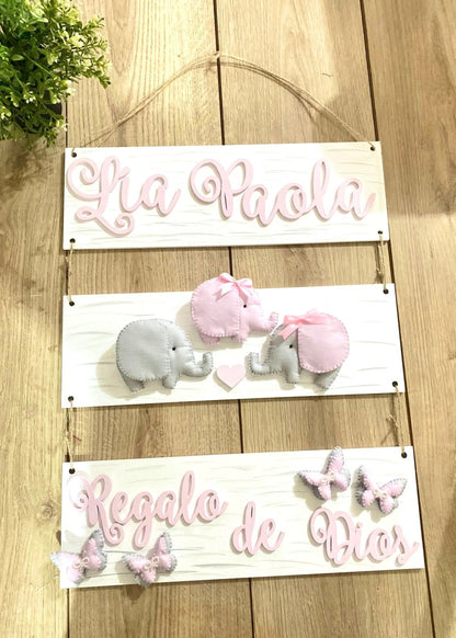 Safari nursery decor Elephant mini Baby Girl Wall Hanging - Felt Craft RD