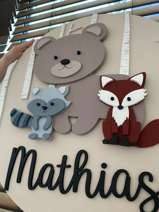 Safari nursery decor Fox & Son Baby Boy Wall Hanging - Felt Craft RD