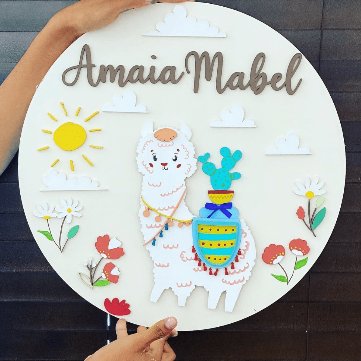 Llama nursery wall hanger handmade with flowers – Feltcraft RD