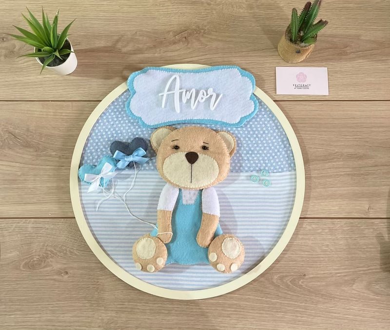Safari nursery decor Mini Bear Wool Felt Baby Boy Hanger - Felt Craft RD