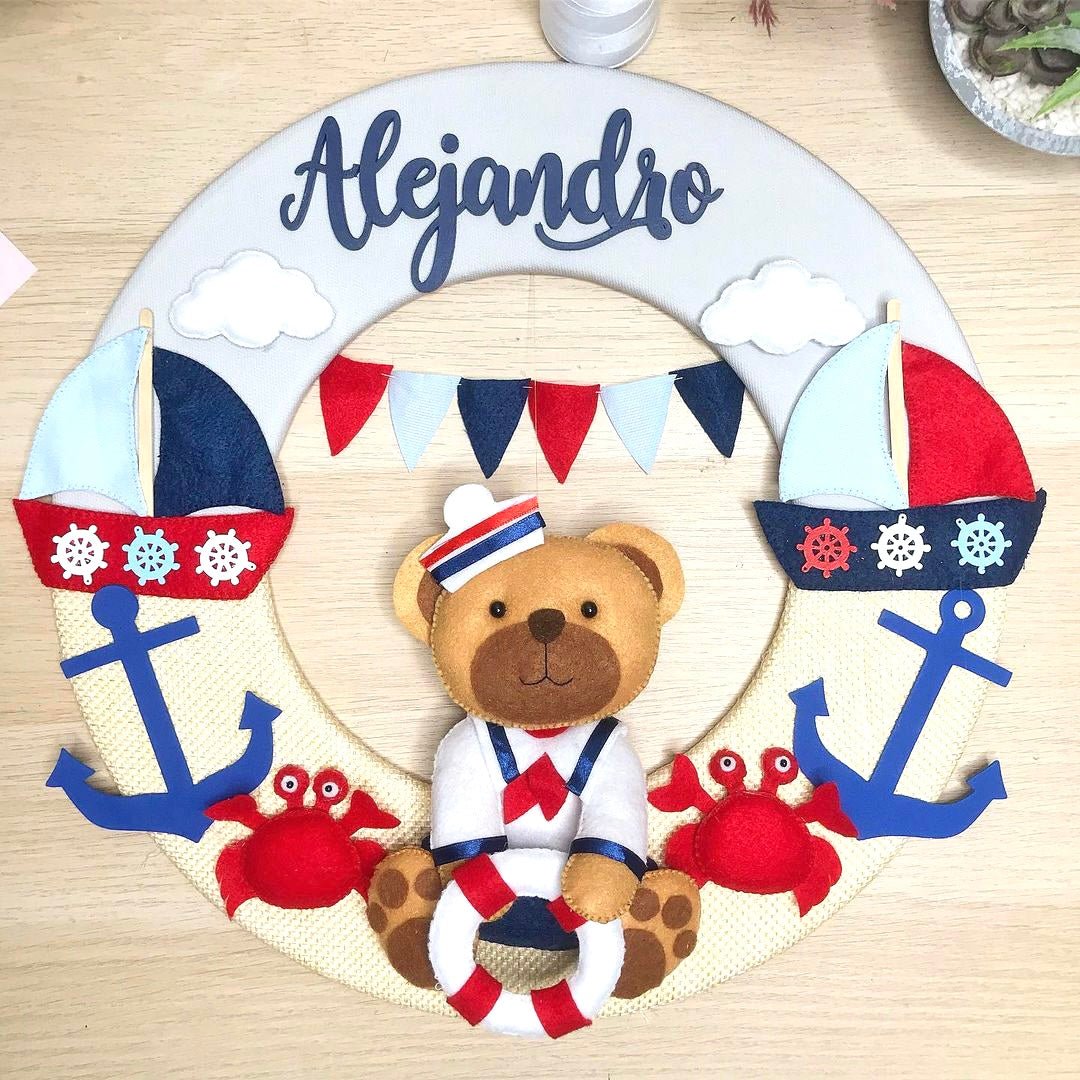 Safari nursery decor Nautic Bear in fieltro Baby Boy - Felt Craft RD