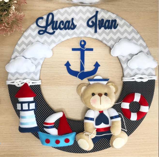 Safari nursery decor Osito Nautico en tela y fieltro Baby Boy Wall Hanging - Felt Craft RD