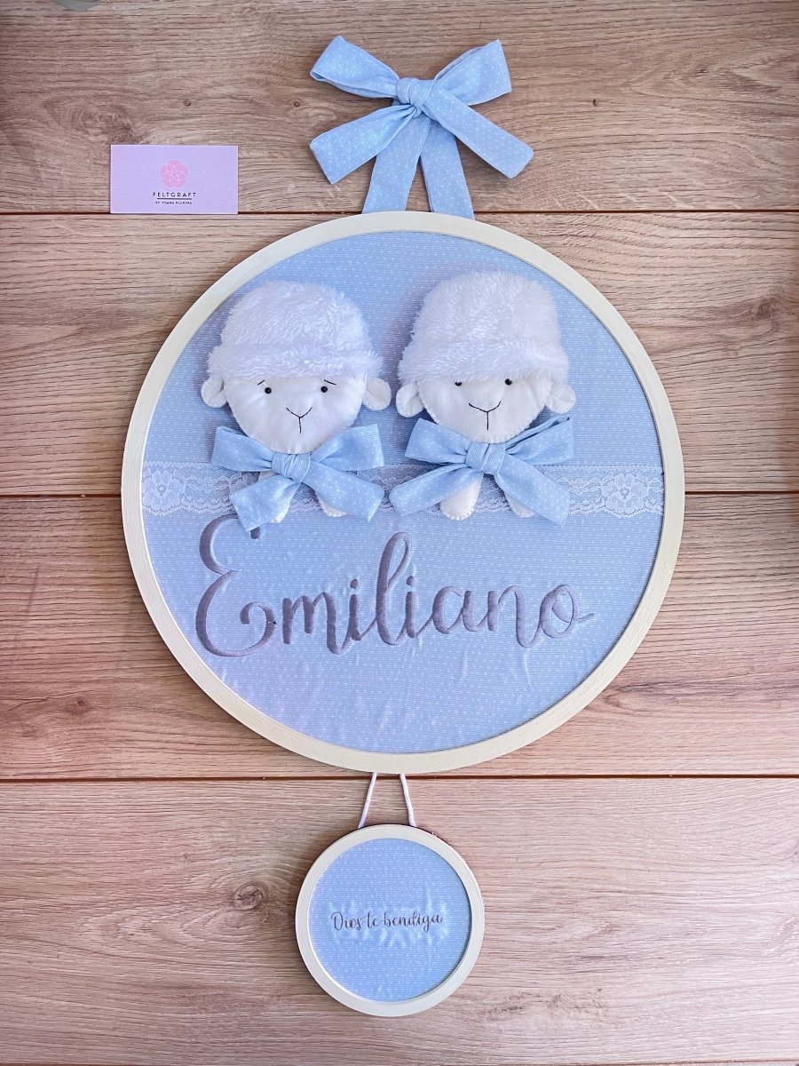 Safari nursery decor Ovejitas Baby Boy Wall Hanging - Felt Craft RD