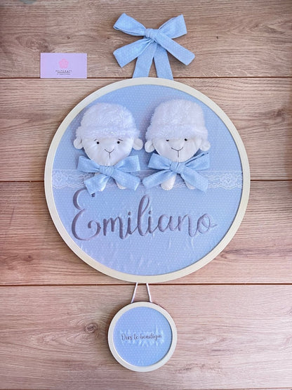 Safari nursery decor Ovejitas Baby Boy Wall Hanging - Felt Craft RD