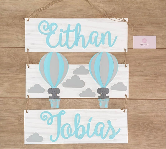 Safari nursery decor Parachute Elephants Baby Boy Hanging Wall - Felt Craft RD