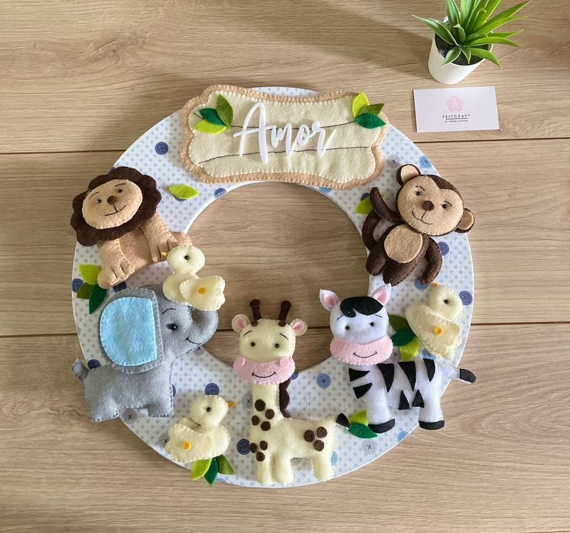 Safari Wool Felt Baby Boy Wall Hanging - Felt Craft RD